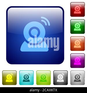 Wireless camera icons in rounded square color glossy button set Stock Vector