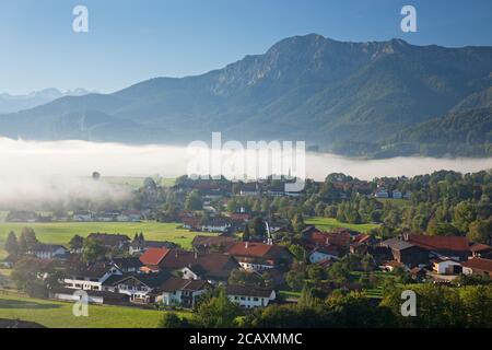 geography / travel, Germany, Bavaria, Grossweil, view across Grossweil, Kleinweil, Herzogstand (peak), Additional-Rights-Clearance-Info-Not-Available Stock Photo