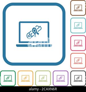 Webinar on laptop simple icons in color rounded square frames on white background Stock Vector