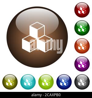 Cubes white icons on round color glass buttons Stock Vector