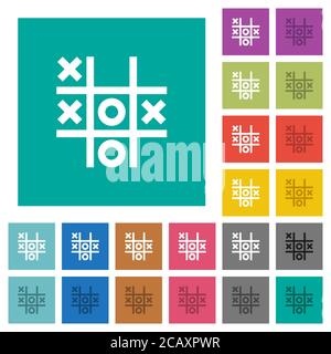 Tic tac toe game multi colored flat icons on plain square backgrounds. Included white and darker icon variations for hover or active effects. Stock Vector