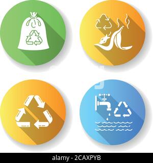 https://l450v.alamy.com/450v/2caxpyb/zero-waste-tips-flat-design-long-shadow-glyph-icons-set-food-waste-recycling-compostable-trash-bag-and-water-use-reduction-sustainable-lifestyle-ru-2caxpyb.jpg