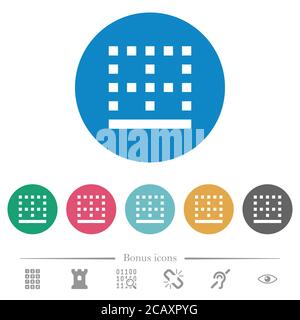 Bottom border flat white icons on round color backgrounds. 6 bonus icons included. Stock Vector