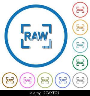 Camera raw image mode flat color vector icons with shadows in round outlines on white background Stock Vector
