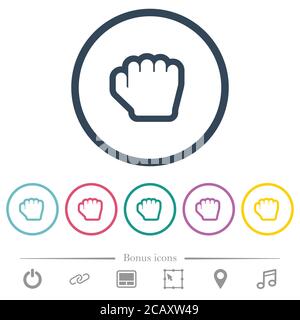 Grab cursor flat color icons in round outlines. 6 bonus icons included. Stock Vector