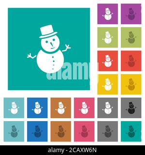 Snowman multi colored flat icons on plain square backgrounds. Included white and darker icon variations for hover or active effects. Stock Vector