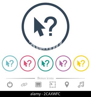 Help cursor flat color icons in round outlines. 6 bonus icons included. Stock Vector