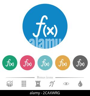 Function flat white icons on round color backgrounds. 6 bonus icons included. Stock Vector