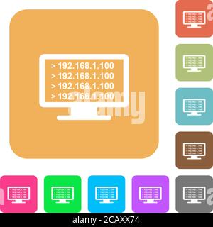 Ping remote computer flat icons on rounded square vivid color backgrounds. Stock Vector