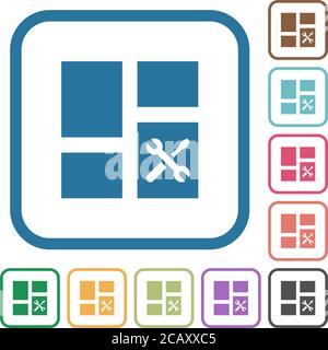 Dashboard tools simple icons in color rounded square frames on white background Stock Vector