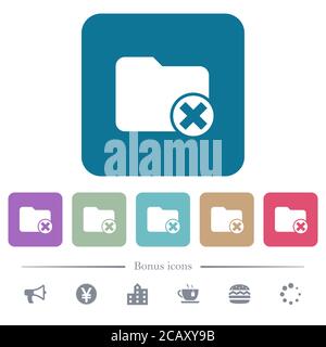 Cancel directory white flat icons on color rounded square backgrounds. 6 bonus icons included Stock Vector