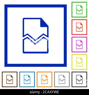 Broken page flat color icons in square frames on white background Stock Vector
