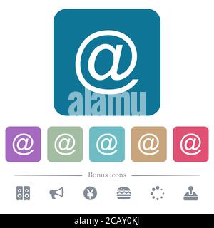 Single email symbol white flat icons on color rounded square backgrounds. 6 bonus icons included Stock Vector