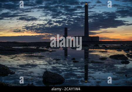 Lighthouse of Gatteville in dusk. Stock Photo