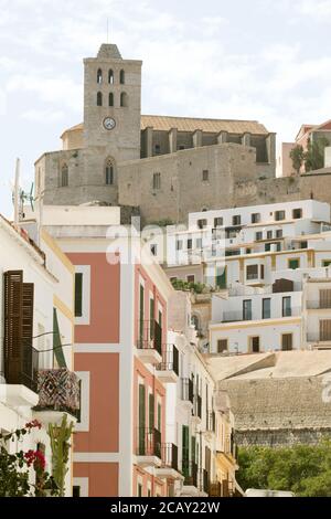 View of the hilltop castle from ground level dominated by Eivissa Castle in Eivissa, Ibiza Town, Balearic Islands, Spain Stock Photo