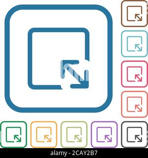Resize object simple icons in color rounded square frames on white background Stock Vector