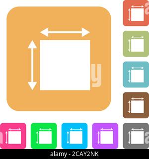 Elemet dimensions flat icons on rounded square vivid color backgrounds. Stock Vector