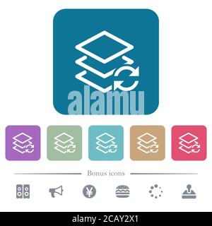 Swap layers white flat icons on color rounded square backgrounds. 6 bonus icons included Stock Vector