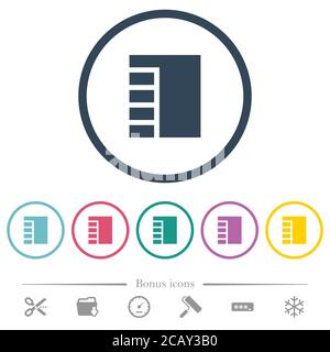Vertical tabbed layout active flat color icons in round outlines. 6 bonus icons included. Stock Vector