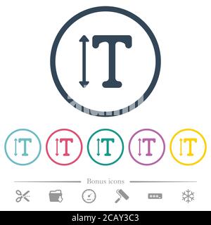 Adjust font height flat color icons in round outlines. 6 bonus icons included. Stock Vector