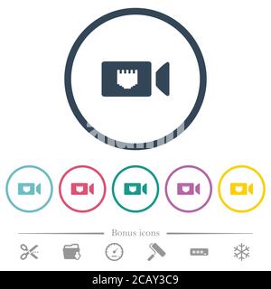 IP camera flat color icons in round outlines. 6 bonus icons included. Stock Vector
