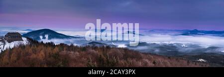 Sunset sunrise from lookout tower Hvozd to the Luzicke mountains, the best photo Stock Photo