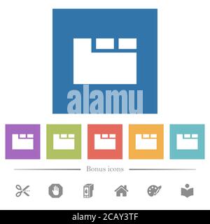 Horizontal tabbed layout active flat white icons in square backgrounds. 6 bonus icons included. Stock Vector