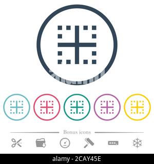 Inner borders flat color icons in round outlines. 6 bonus icons included. Stock Vector