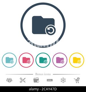 Undo directory last operation flat color icons in round outlines. 6 bonus icons included. Stock Vector