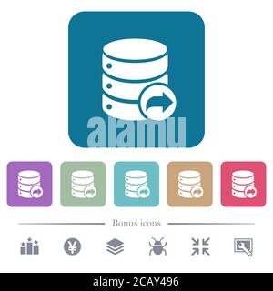 Database transaction commit white flat icons on color rounded square backgrounds. 6 bonus icons included Stock Vector