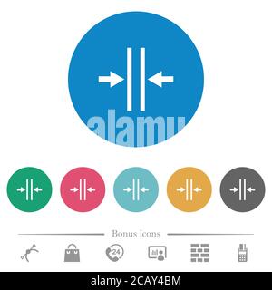 Adjust text column gutter flat white icons on round color backgrounds. 6 bonus icons included. Stock Vector