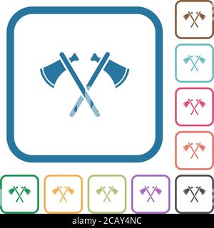 Two tomahawks simple icons in color rounded square frames on white background Stock Vector