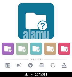 Unknown directory white flat icons on color rounded square backgrounds. 6 bonus icons included Stock Vector