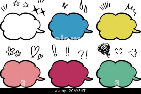 Hand drawn set of colorful speech bubbles. Vector illustration. Stock Vector