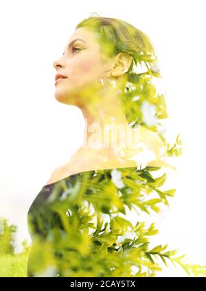 Surreal creative double exposure portrait Stock Photo