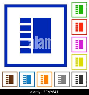 Vertical tabbed layout flat color icons in square frames on white background Stock Vector