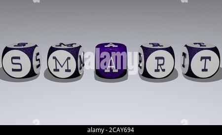 combination of SMART built by cubic letters from the top perspective, excellent for the concept presentation. phone and illustration. 3D illustration Stock Photo
