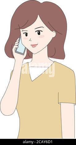 Woman talking on the phone. Vector illustration isolated on white background. Stock Vector