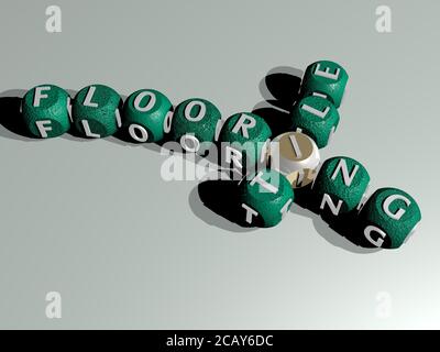 crosswords of TILE FLOORING arranged by cubic letters on a mirror floor, concept meaning and presentation. background and pattern. 3D illustration Stock Photo