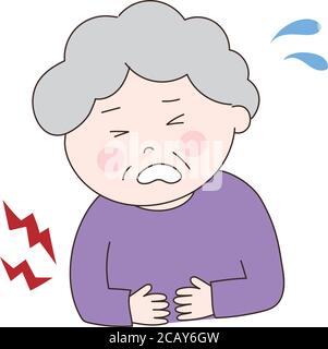 Elderly woman getting a stomach ache. Vector illustration isolated on white background. Stock Vector