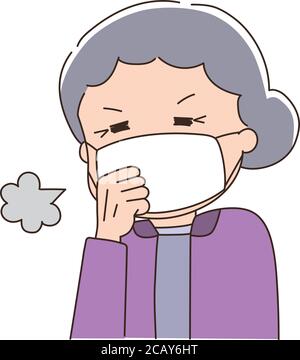 Elderly woman wearing medical mask prevention coronavirus or covid-19 or another type of virus. Vector illustration isolated on white background. Stock Vector