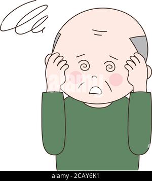 Sick dizzy man suffering headache. Vector illustration isolated on white background. Stock Vector