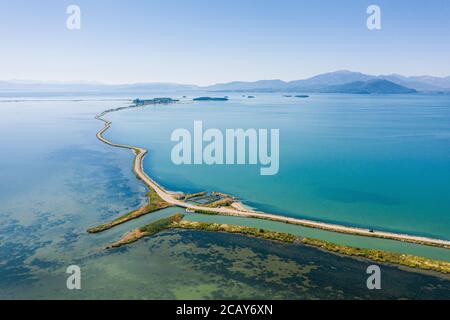 Road through Shoals of Ambracian Gulf (Gulf of Arta or the Gulf of Actium), Greece Stock Photo