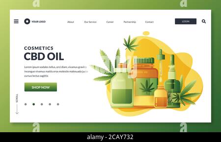 CBD oil and hemp based cosmetics bottles set. Prescription medicine drugs. Medical marijuana or cannabis icons design elements. Vector illustration fo Stock Vector