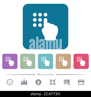 Typing security code white flat icons on color rounded square backgrounds. 6 bonus icons included Stock Vector