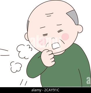 Cartoon man coughing, vector illustration. Black outlined and colored ...