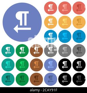Right to left text direction multi colored flat icons on round backgrounds. Included white, light and dark icon variations for hover and active status Stock Vector