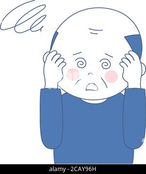 Sick dizzy man suffering headache. Vector illustration isolated on white background. Stock Vector
