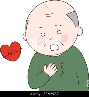 Elderly man suffering from heart disease. Vector illustration isolated on white background. Stock Vector