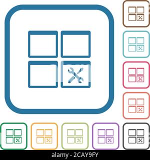 Dashboard tools simple icons in color rounded square frames on white background Stock Vector